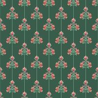 Elegant Vertical Floral Stripe Pattern with Pink Flowers on Green Background vector