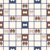 Cute Seamless Pattern With brown and navy Bows On Plaid Background vector