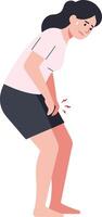 A woman standing with a pained expression while holding her knee in a minimal flat design illustration vector