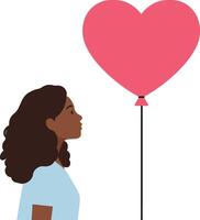 A girl gazing up at a large heart-shaped balloon, in a flat and colorful design style, capturing a whimsical and affectionate moment in art vector