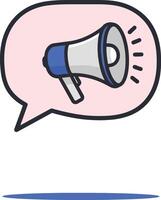 Megaphone symbolizing communication in a minimal, flat design style with a speech bubble, conveying urgency and clarity in art vector