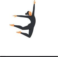 A graceful ballet dancer leaping joyfully in a black outfit showcasing flat art style illustrating elegance and movement in dance performance vector