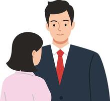 Professional couple in business attire engaging in conversation, minimal style, showcasing confidence and connection, illustration vector