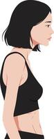Profile view of a woman in a black crop top with a minimal and modern design style in illustration vector