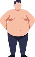 Plump man standing confidently with hands on hips in a flat design style, showcasing body positivity in art vector