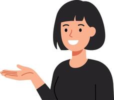 Friendly woman with short black hair gesturing positively in a minimal style showcasing warmth and approachability in art vector
