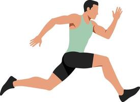 Dynamic male athlete sprinting energetically on a track with a flat design style showcasing movement and determination in vibrant colors illustration vector