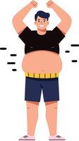 Happy young man celebrating fitness achievements in a minimal style, arms raised in joy, showcasing a confident attitude, art vector