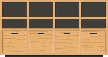 Modern wooden storage cabinet featuring flat design with minimalistic elements and sleek lines in warm tones illustration vector