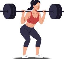 Strong woman lifting a heavy barbell in a dynamic pose, showcasing determination and strength in a minimalistic art style vector