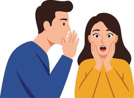 Two people engaged in a secretive conversation, showcasing surprise and intrigue, flat art vector