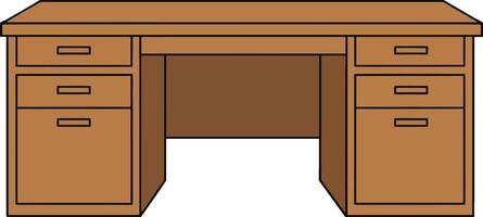 Wooden office desk with multiple drawers in a flat, minimalist design, showcasing functionality and simplicity in art vector