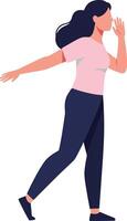 Woman walking gracefully in athletic wear with a playful expression in a flat design art vector