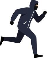 A running figure wearing a dark hooded outfit in a minimal design style conveying urgency and stealth in art vector