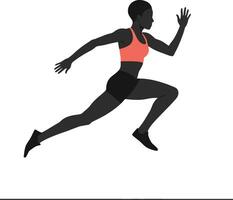Dynamic female runner in active pose showcasing strength and agility in minimal flat design art vector