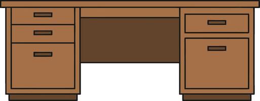 Wooden desk with multiple drawers in flat design style showcasing simplicity and functionality in a workspace setting illustration vector