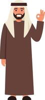 A smiling man in traditional attire gesturing an okay sign in a flat illustration style with warm colors and cultural elements vector