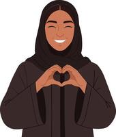 Woman in traditional attire forming a heart shape with her hands, minimal style illustration expressing love and warmth in a joyful atmosphere vector