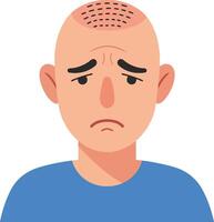 Bald man with a concerned expression wearing a blue shirt in a flat illustration style, depicting emotion and vulnerability in a simple design art vector