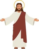 Jesus Christ figure with outstretched arms in minimal flat design style showcasing peace and warmth in art vector