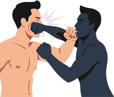 Two muscular men engaged in a boxing match, showcasing intense action in a flat illustration vector