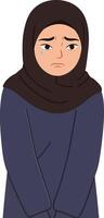 A young woman in traditional attire with a solemn expression, standing with arms crossed in a minimal and flat design illustration vector