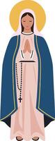 Religious figure in serene pose with a blue cloak and halo in minimal flat illustration vector