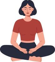 Calm woman meditating in a serene pose with closed eyes, minimal design style, showcasing tranquility and mindfulness in art vector