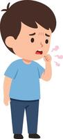 A worried young boy standing alone in a minimal style with a concerned expression while biting his hand, art vector