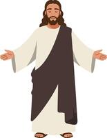 A religious figure with outstretched arms in a flat style, conveying peace and acceptance, representing compassion and spirituality in art vector