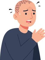 Concerned man with a worried expression in a minimal style, sweating and showing anxiety, captured in flat art vector
