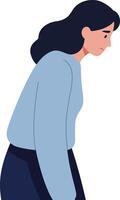 A woman with a thoughtful expression in a light blue sweater, illustrated in a minimal design style, conveying introspection and calmness, art vector