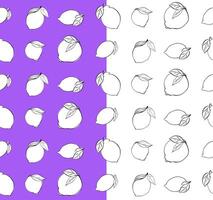 Lemon with leaves seamless pattern. black and white graphic line ink illustration on transparent background. Trendy summer background. print for fabric or wallpaper. vector