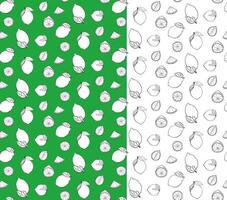 Lemons citric whole and cut with leaves seamless pattern. graphic line ink black and white illustration on transparent background. Ideal for menu, package, cosmetic, textile, cards vector