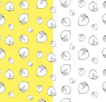 Lemon citric orange with leaves seamless pattern. black and white graphic line ink illustration on transparent background. Trendy summer background. print for fabric or wallpaper. vector