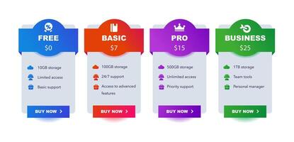 Creative Illustration of Business Plans. Web Comparison Pricing Table UI,UX Design vector
