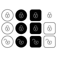 Collection of security buttons with lock icons. Open and closed padlock symbols in minimalistic line style vector