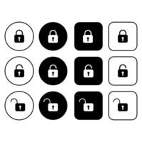 Security button set with lock icons. A collection of security icons with open and closed padlocks vector