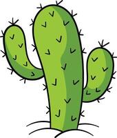 Green cactus with three arms, black spines, and a white background vector