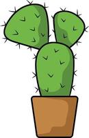 Prickly pear cactus with three green pads, small black spines, and a terracotta pot vector