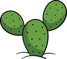 Prickly pear cactus with three round green pads and small black spines vector