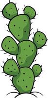 A tall, green prickly pear cactus with multiple pads covered in small black dots and spines vector
