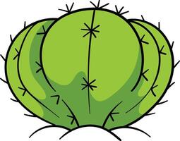 Barrel cactus with a round green shape, multiple ridges, and small black spines vector