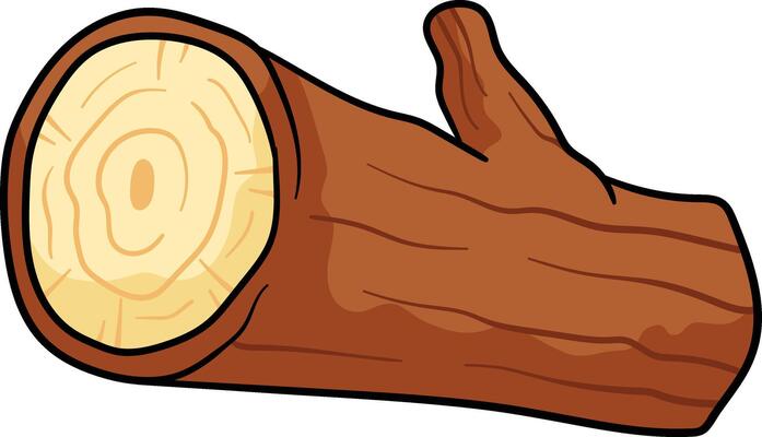 Single wooden log with a small branch, visible rings, and textured bark