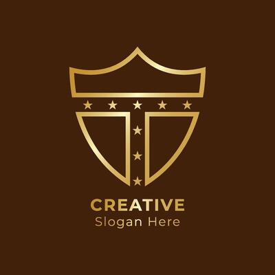 Initial T shield logo icon. Letter T shield shape security business logo.