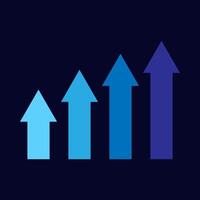Blue arrow on dark blue background. Graph growth development improvement profit success concept. vector