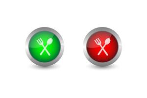 Open and closed with fork and spoon icons. Action button for food and restaurant web application. vector
