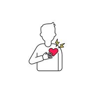 Person holding heart with lightning symbols illustrating health and emotion connection vector