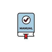 Instruction manual with checkmark icon represents successful completion and guidance vector