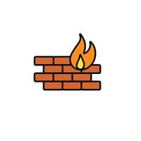 Firewall icon with red bricks and flame illustrates digital security concept in technology vector